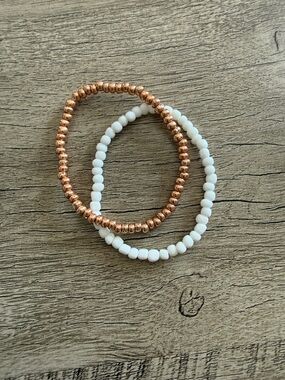 White and Rose Gold Beaded Stretch Bracelets - Women Jewelry